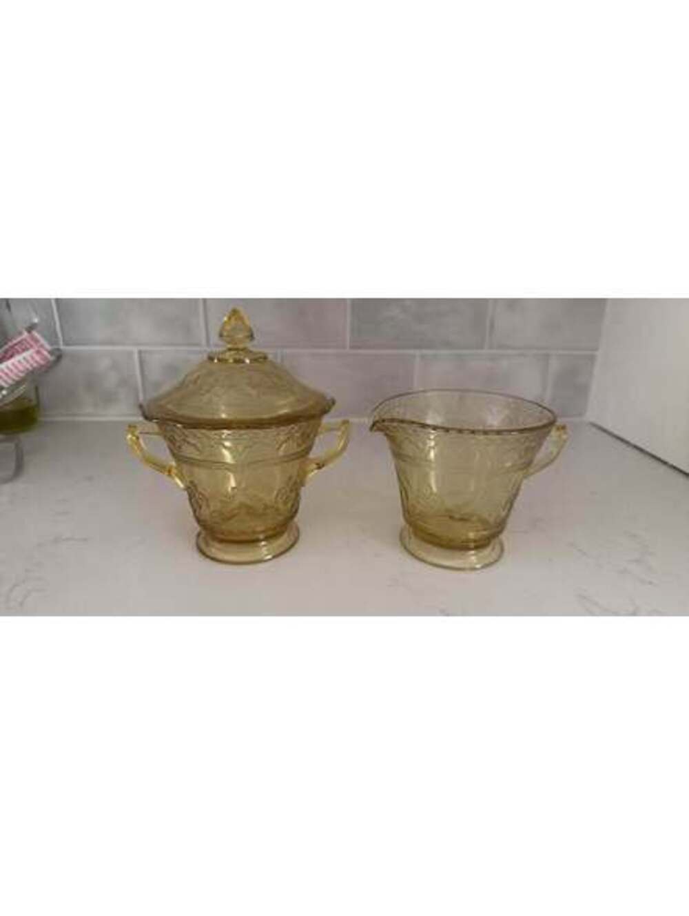 Federal Patrician Amber Depression Glass Cream and Sugar Combo